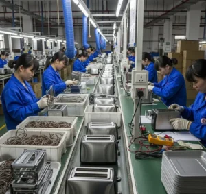 Production line of our professional toaster manufacturer in China, ensuring top quality for global B2B clients.